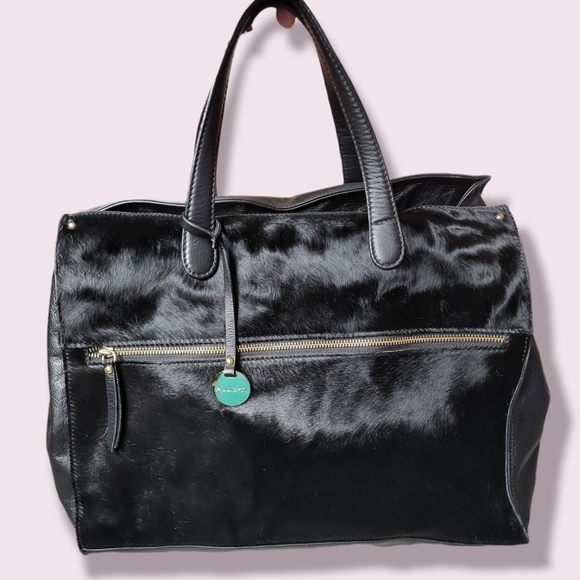 Pulicati Handbags - Black Italian Leather Cow Hide Shoulder Handbag | Hair On Hide Medium Duffle Bag